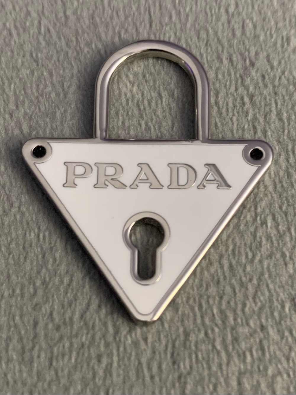 Upcycled White Enamel Triangle Padlock Charm with Silver Hardware